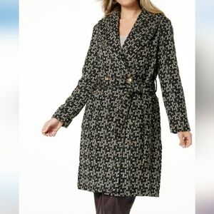Kathy Ireland Fashion 360 Riviera Runway Shawl Collar Robe Coat, M Tweed